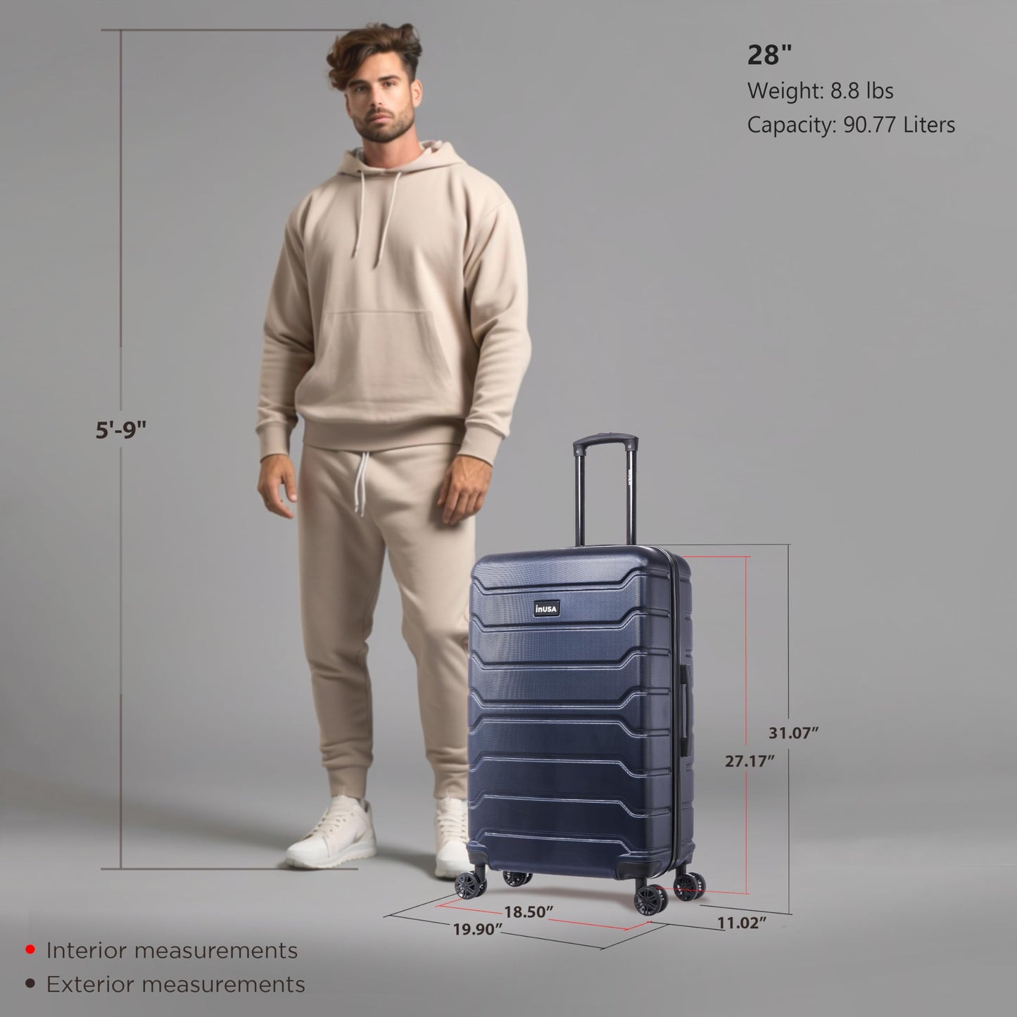 Trend 28" Hardside Lightweight Luggage with Spinner Wheels, Handle, and Trolley, Blue