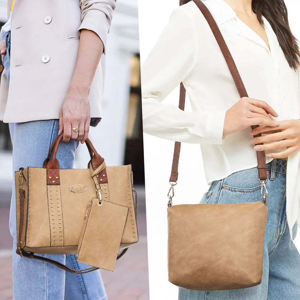Bolso De Mano De Mujer De 3 Pzas Bolso De Hombro Tote Satchel Bolso Hobo Maletín Bolso De Trabajo Para Mujer