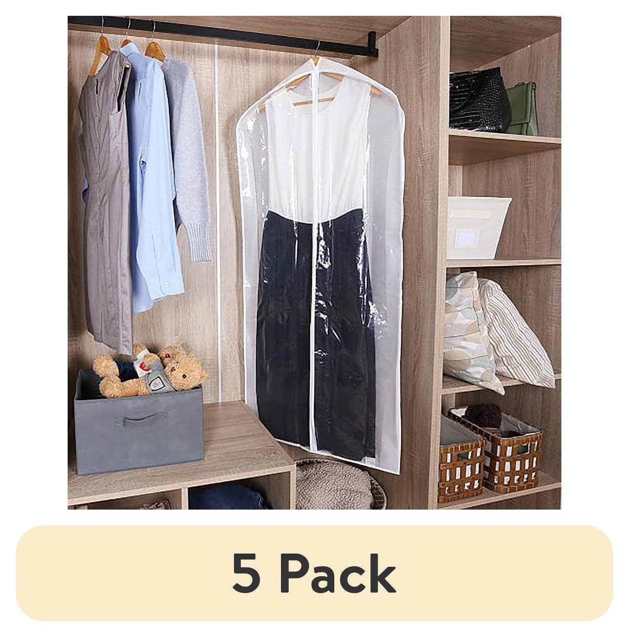 (5 Pack)  Suit and Dress Hanging Bag, Arctic White / Non-Woven