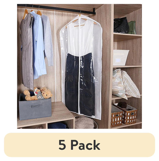 (5 Pack)  Suit and Dress Hanging Bag, Arctic White / Non-Woven