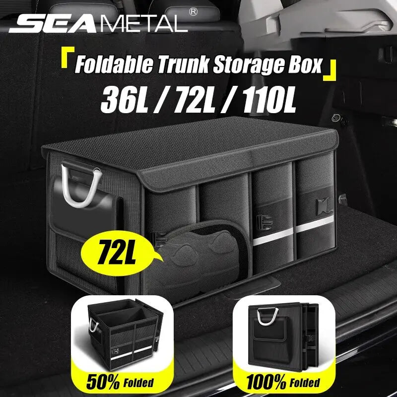 Foldable Trunk Storage Box Waterproof Oxford Cloth 110L Large-Capacity Car Organizer for Camping/Fishing Easy to Carry