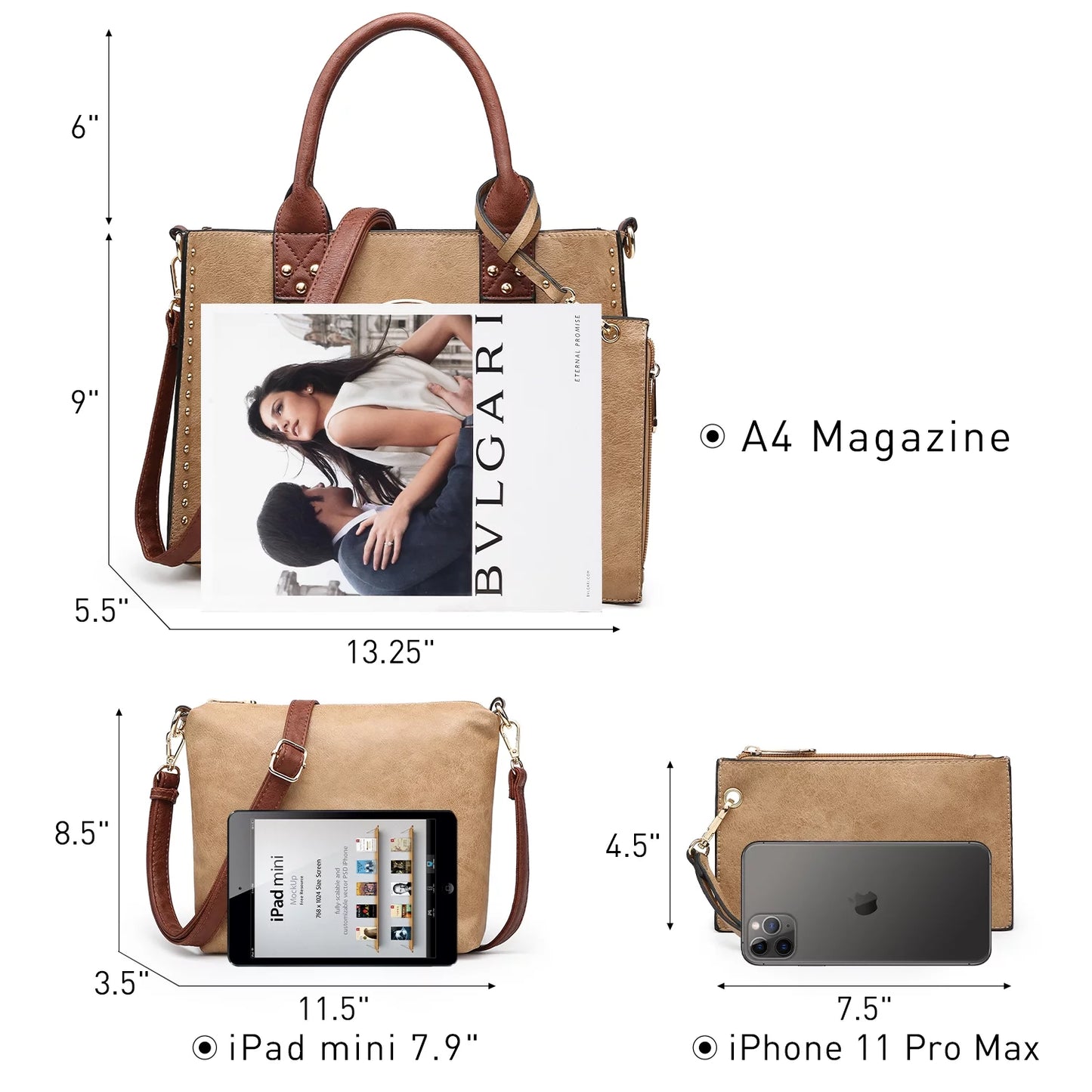 Bolso De Mano De Mujer De 3 Pzas Bolso De Hombro Tote Satchel Bolso Hobo Maletín Bolso De Trabajo Para Mujer