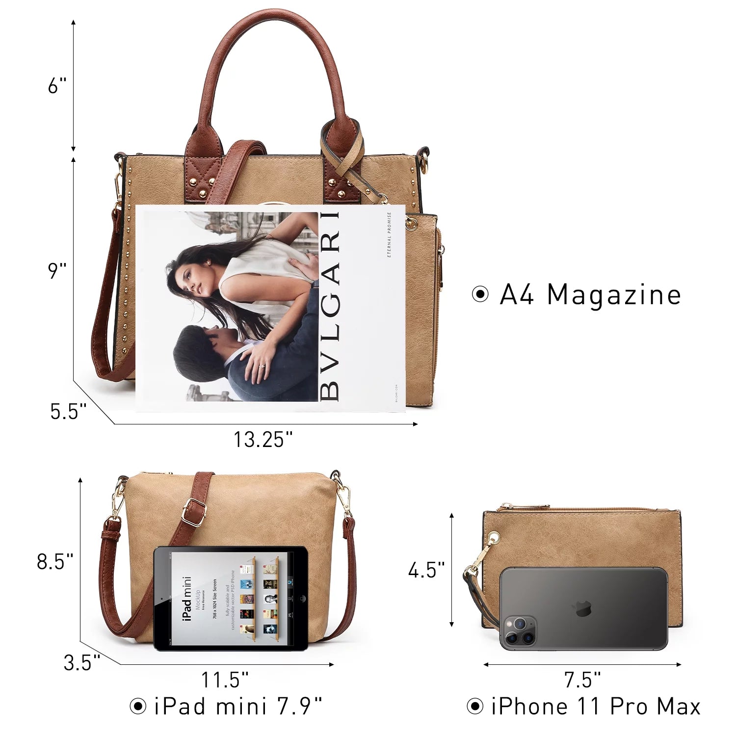 Bolso De Mano De Mujer De 3 Pzas Bolso De Hombro Tote Satchel Bolso Hobo Maletín Bolso De Trabajo Para Mujer