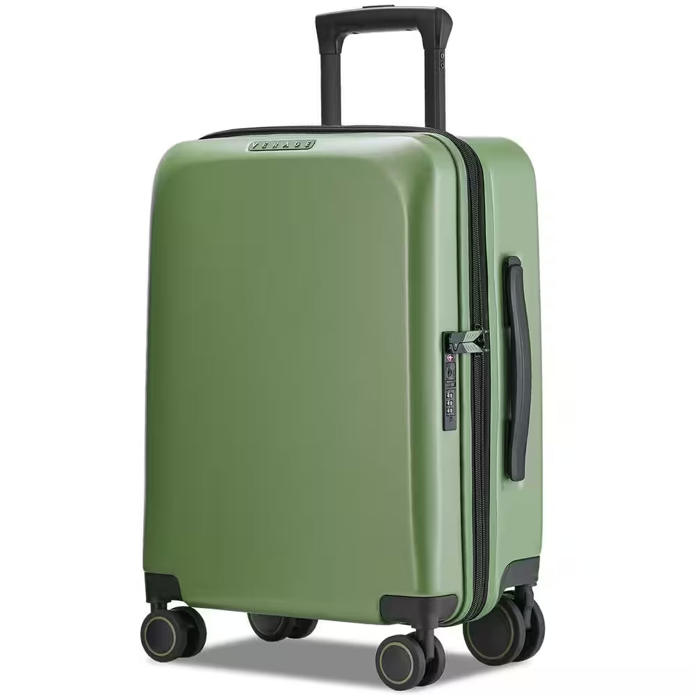 20 In. Green Carry on Luggage Spinner Wheels Expandable Hard Side Travel Luggage Rolling Suitcase TSA Approved