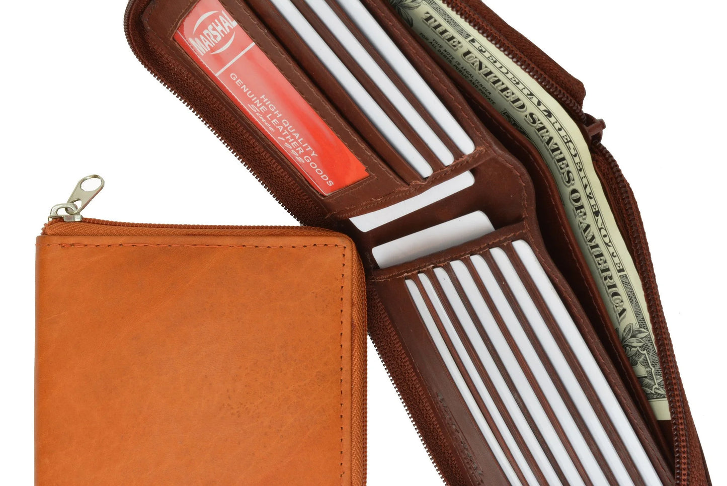 RFID Blocking Mens Leather Zippered Wallet RFID 702 (C)