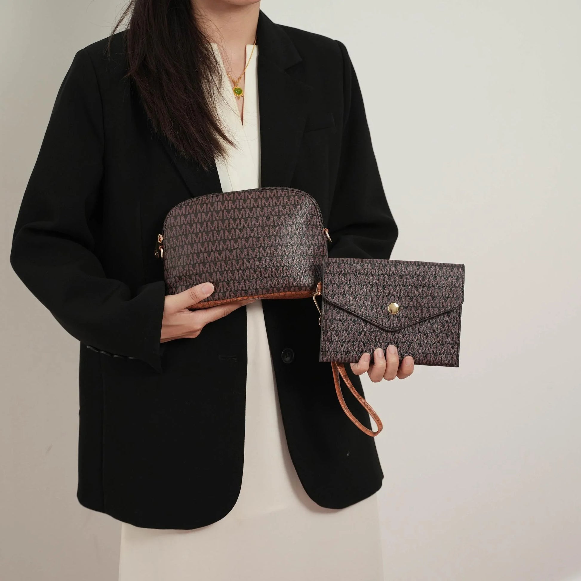 Lippa Women'S Tote Bag, Wristlet Pouch Purse, Vegan Leather Handbag 4Pcs Set by Mia K - Brown