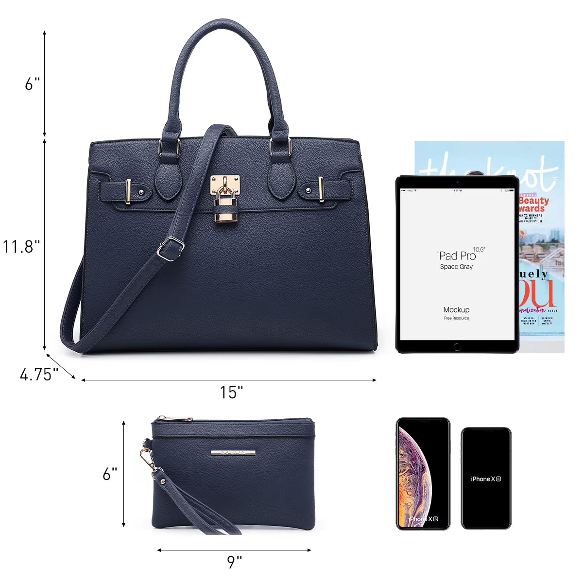 Women Handbags and Purses Ladies Shoulder Bag Top Handle Satchel Tote Work Bag with Wallet
