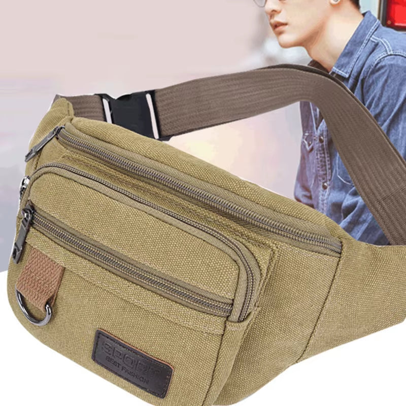 Chest Bag Canvas Waist Bag Women Men'S Belt Bag Fashion Bum Bag Travel Purse Bag for Phone Pouch Pocket Hip Bag Waist Pack Male