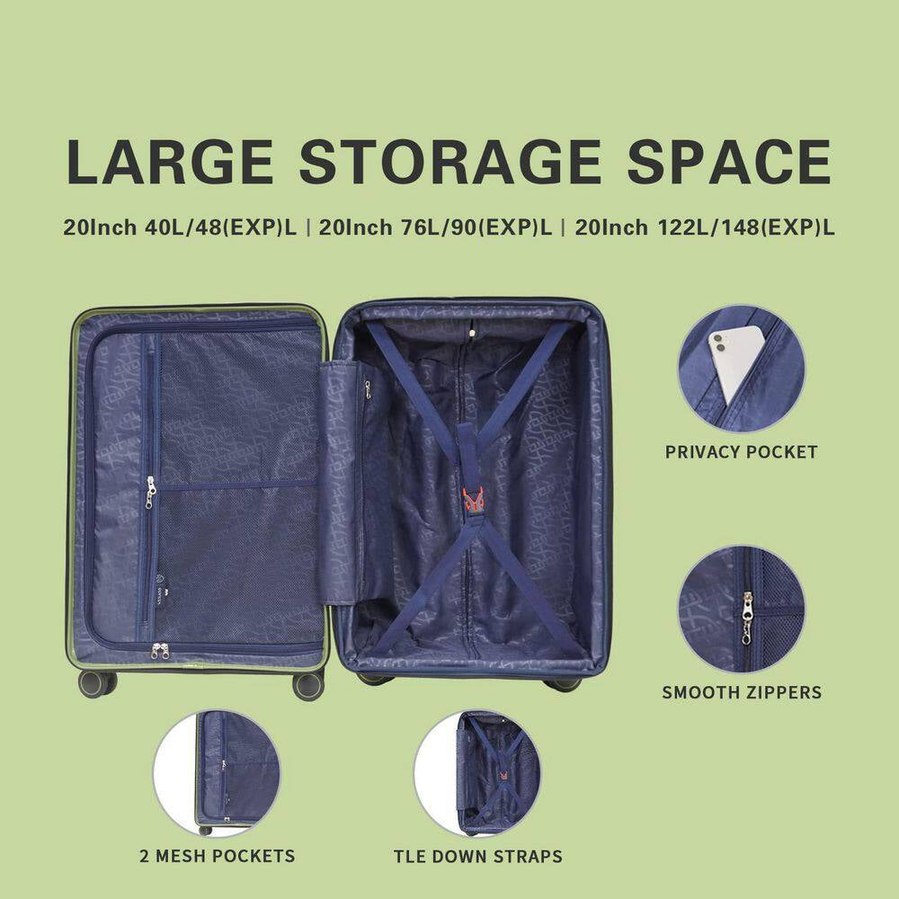 20 In. Green Carry on Luggage Spinner Wheels Expandable Hard Side Travel Luggage Rolling Suitcase TSA Approved