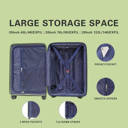 20 In. Green Carry on Luggage Spinner Wheels Expandable Hard Side Travel Luggage Rolling Suitcase TSA Approved