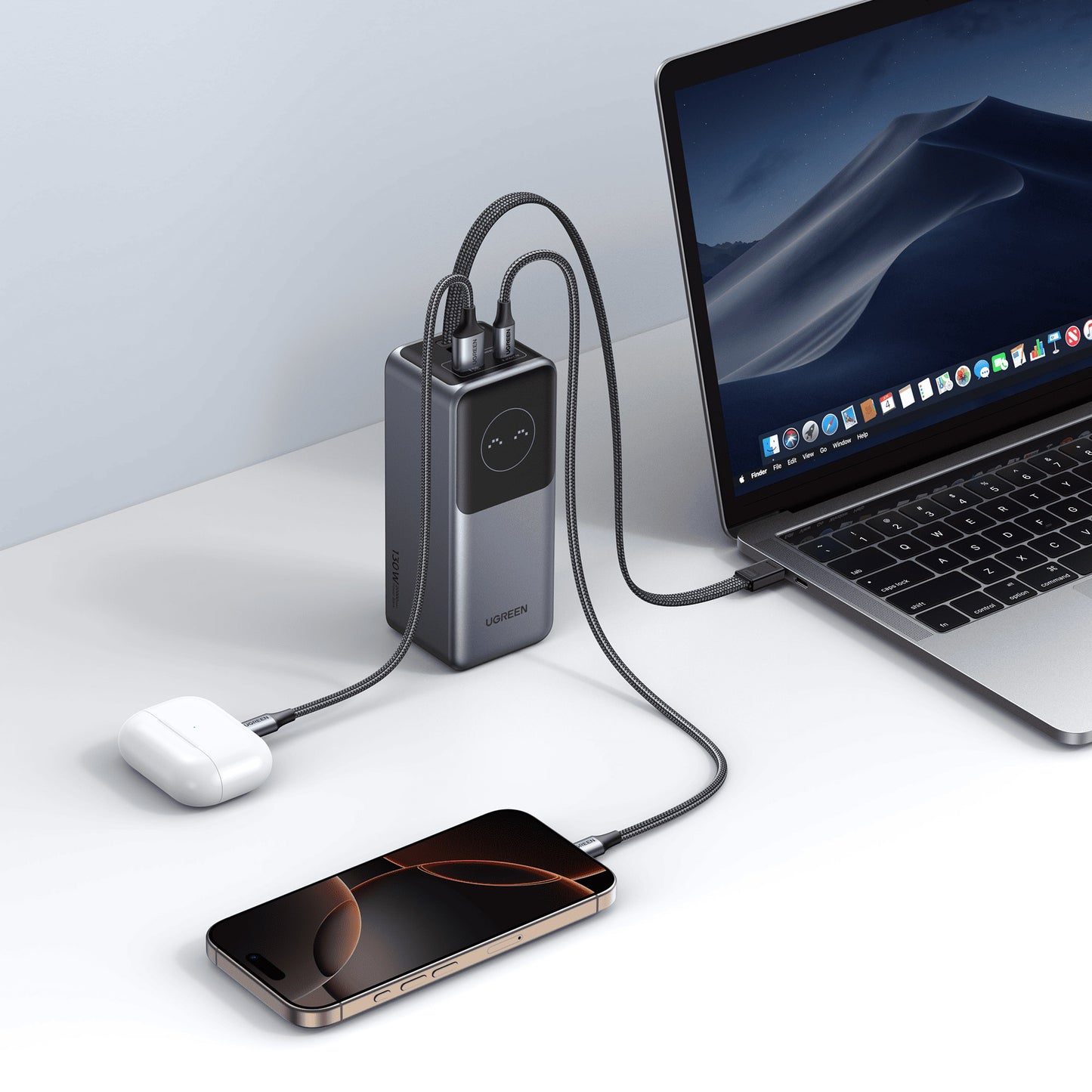 UGREEN Nexode Power Bank, 20,000 Mah 130W Portable Charger with Built-In Cable