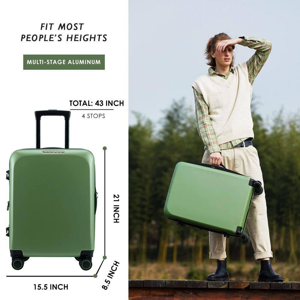 20 In. Green Carry on Luggage Spinner Wheels Expandable Hard Side Travel Luggage Rolling Suitcase TSA Approved