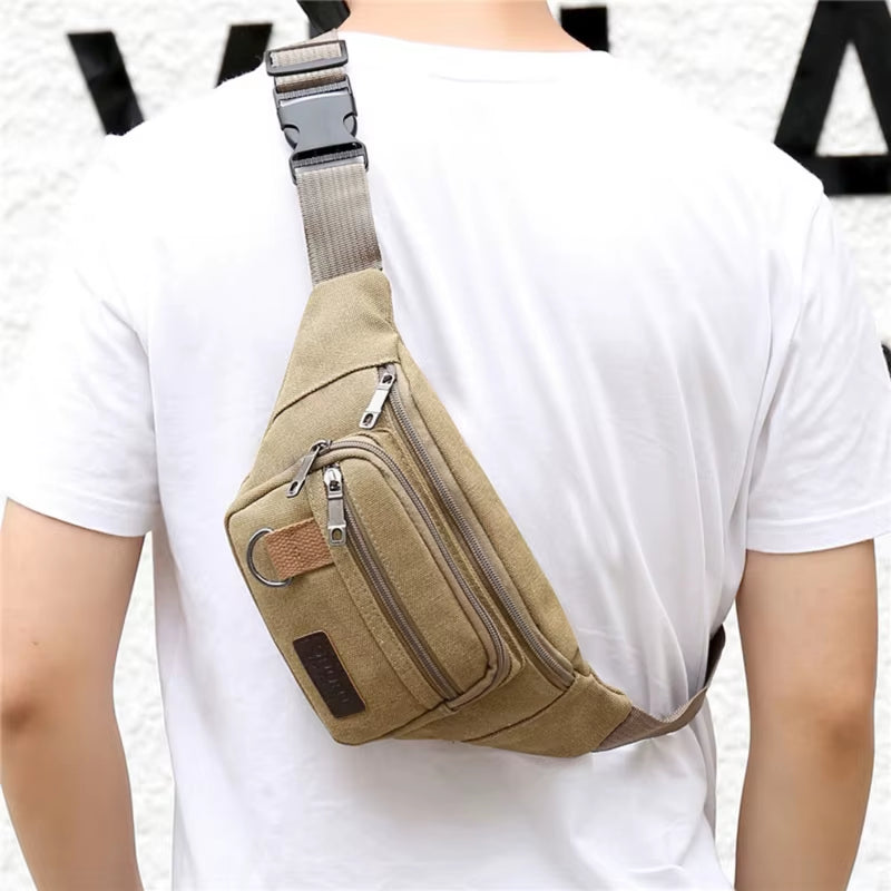 Chest Bag Canvas Waist Bag Women Men'S Belt Bag Fashion Bum Bag Travel Purse Bag for Phone Pouch Pocket Hip Bag Waist Pack Male
