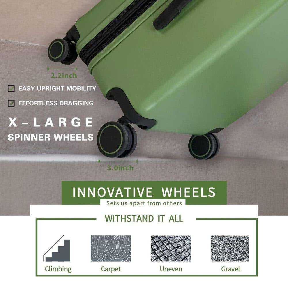 20 In. Green Carry on Luggage Spinner Wheels Expandable Hard Side Travel Luggage Rolling Suitcase TSA Approved