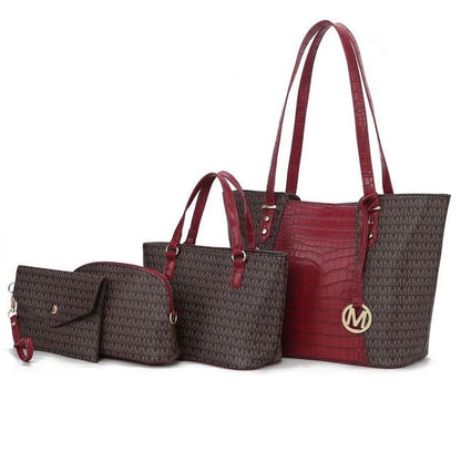 Lippa Women'S Tote Bag, Wristlet Pouch Purse, Vegan Leather Handbag 4Pcs Set by Mia K - Brown