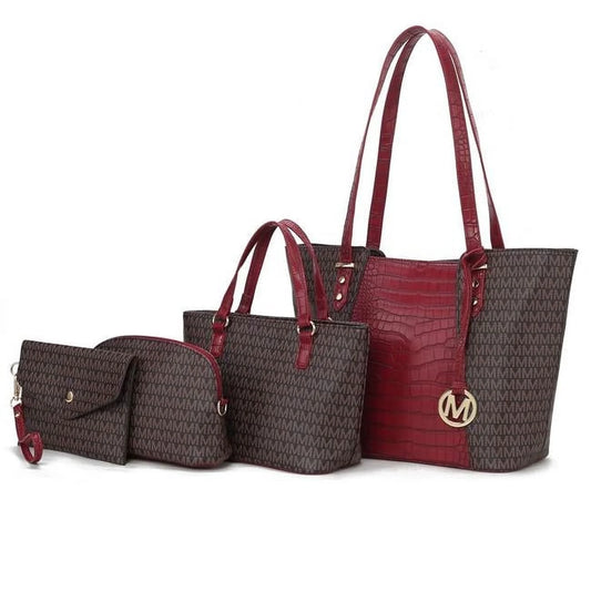 Lippa Women'S Tote Bag, Wristlet Pouch Purse, Vegan Leather Handbag 4Pcs Set by Mia K - Brown