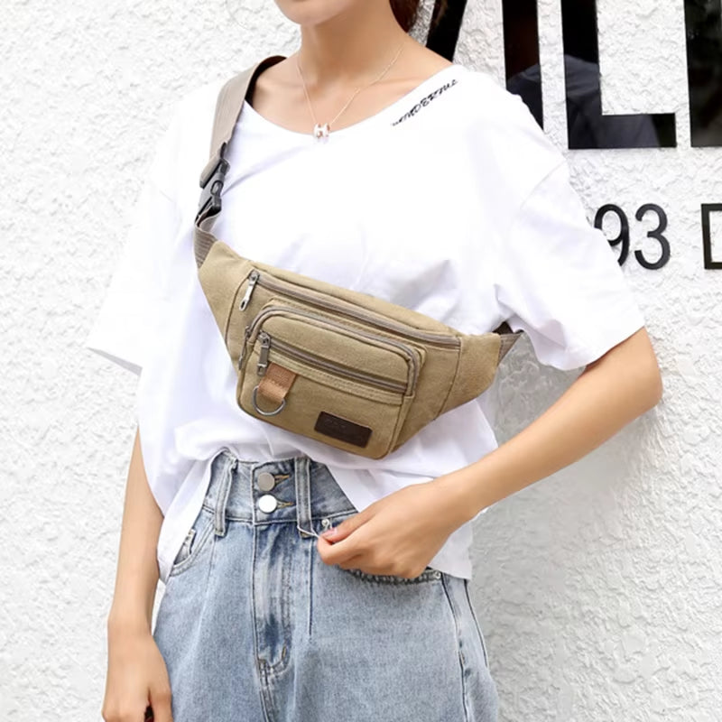 Chest Bag Canvas Waist Bag Women Men'S Belt Bag Fashion Bum Bag Travel Purse Bag for Phone Pouch Pocket Hip Bag Waist Pack Male