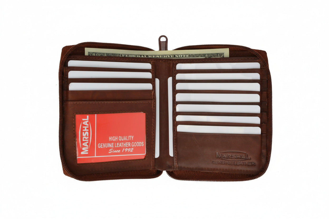 RFID Blocking Mens Leather Zippered Wallet RFID 702 (C)