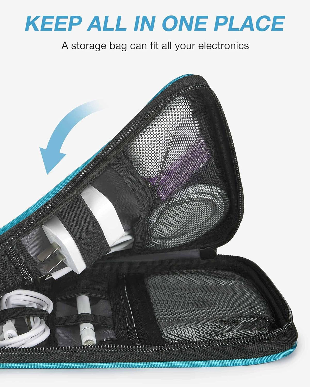 Large Electronics Organizer Travel Case, Travel Cable Organizer Bag for Travel Essentials, Travel Tech Organizer as Travel Accessories, Cord Organizer for Phone, Power Bank SD Card, Blue