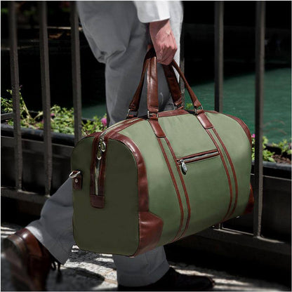 Pasadena, 20 In. Green Nano Tech-Light Nylon with Leather Trim Carry-All Duffel