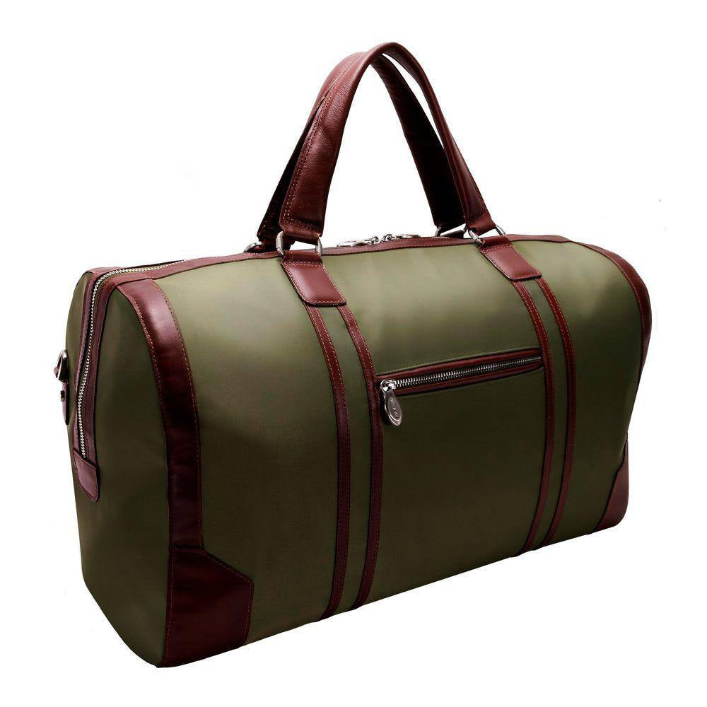 Pasadena, 20 In. Green Nano Tech-Light Nylon with Leather Trim Carry-All Duffel