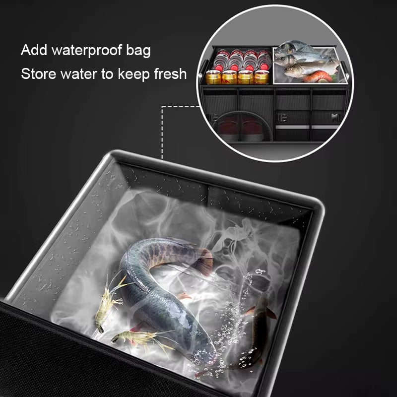 Foldable Trunk Storage Box Waterproof Oxford Cloth 110L Large-Capacity Car Organizer for Camping/Fishing Easy to Carry