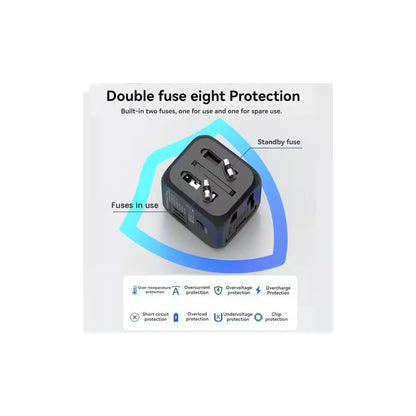 1-Outlet Foldable Universal Travel Plug Adapter with Type C & USB-A, 2500W Power & Multi-Country Compatibility, Black