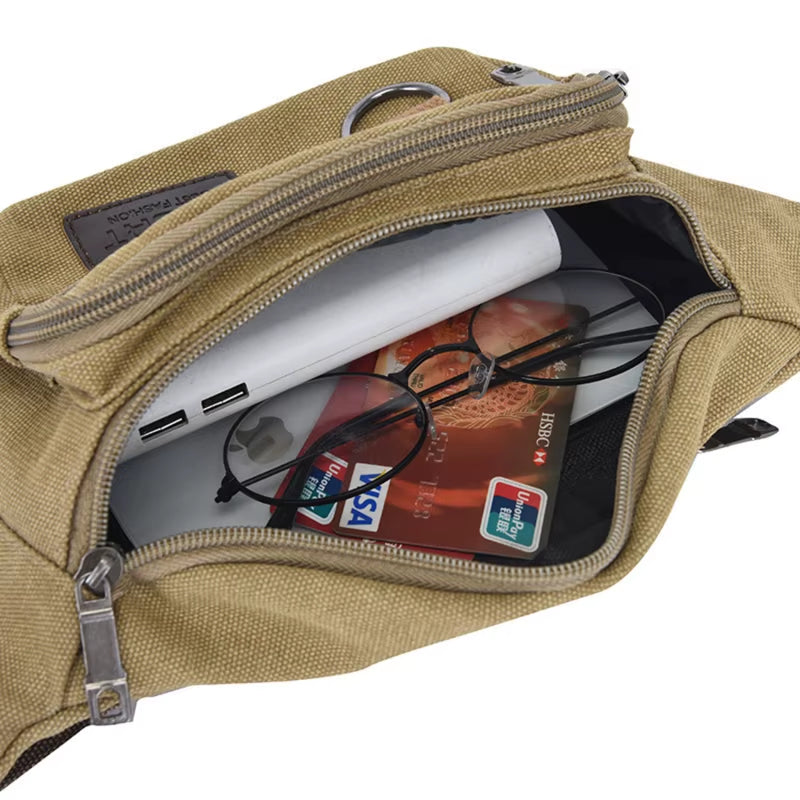 Chest Bag Canvas Waist Bag Women Men'S Belt Bag Fashion Bum Bag Travel Purse Bag for Phone Pouch Pocket Hip Bag Waist Pack Male