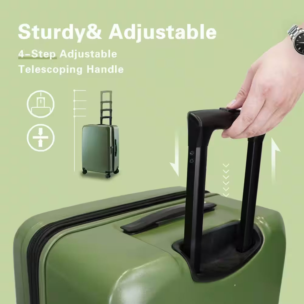 20 In. Green Carry on Luggage Spinner Wheels Expandable Hard Side Travel Luggage Rolling Suitcase TSA Approved
